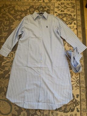 Ralph Lauren Light Blue and White Striped Shirt Dress with Belt